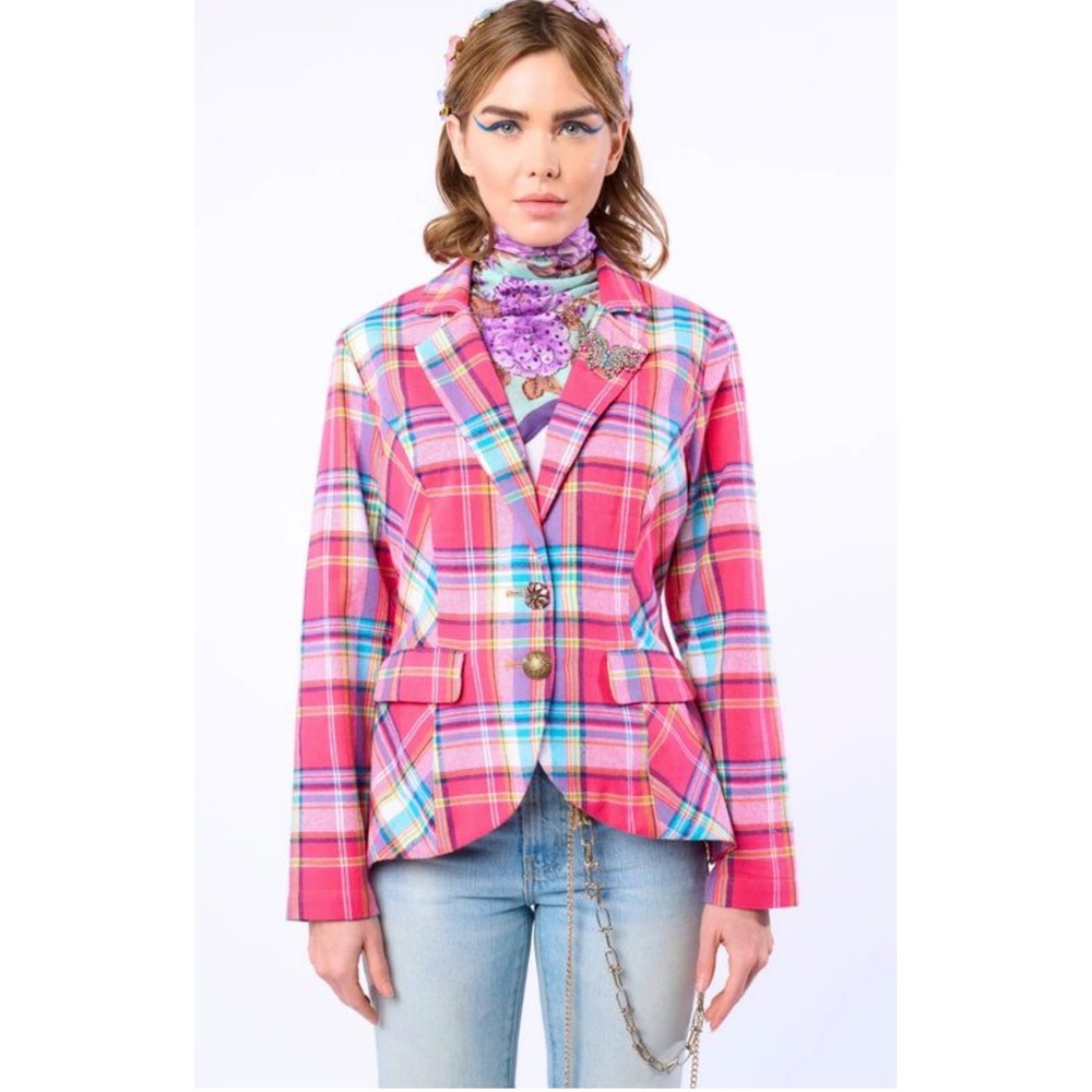 Aratta Dulce Plaid Blazer S Crystal Butterfly Brooch Dopamine Preppy